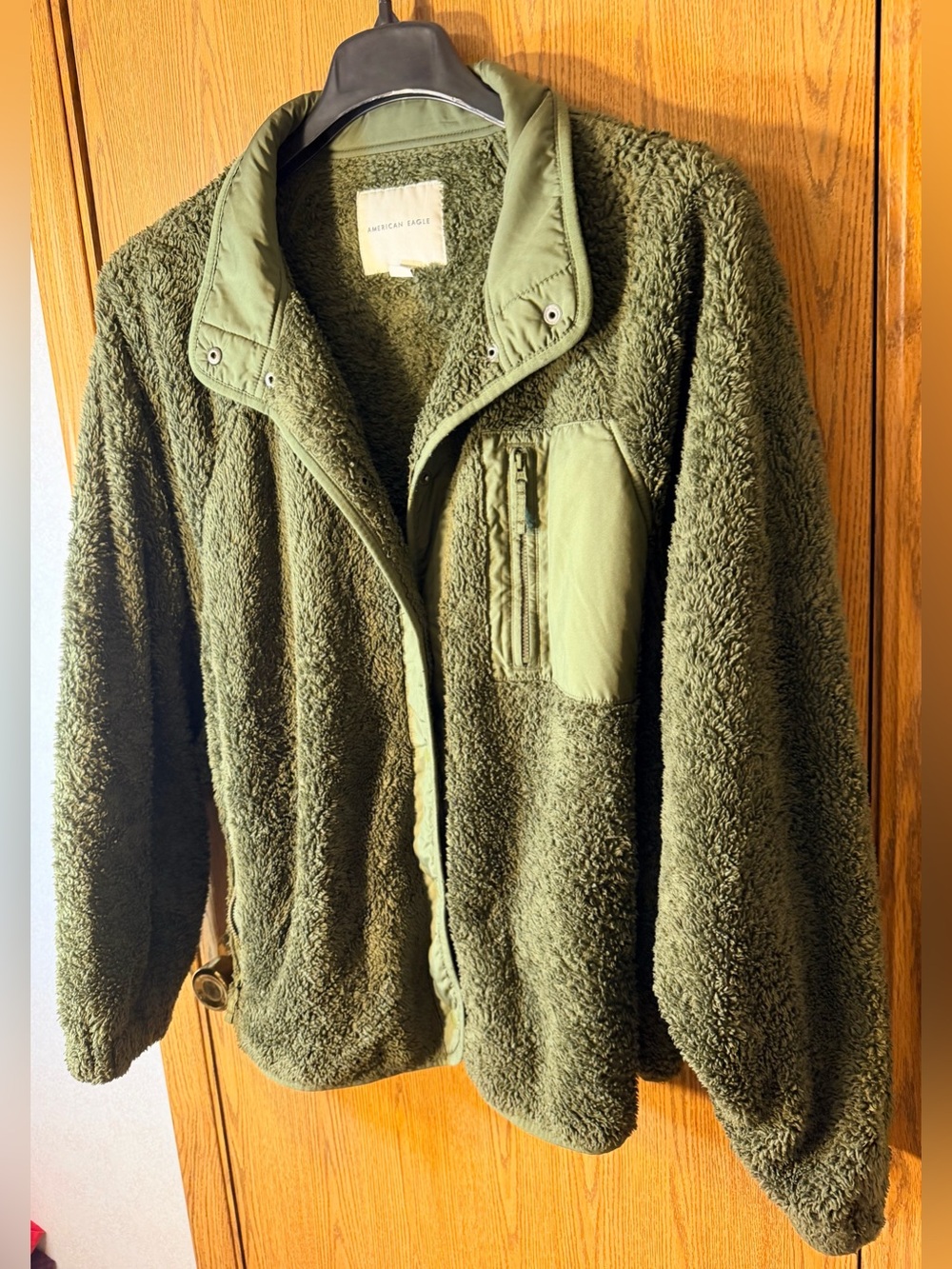 American Eagle Outfitters Army Green Teddy Sherpa Jacket - Picture 2 of 7